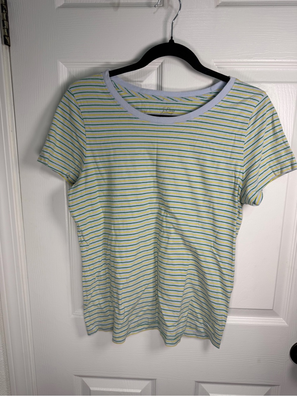 Striped Short Sleeve Blue Tee in Yellow & Green - J Crew